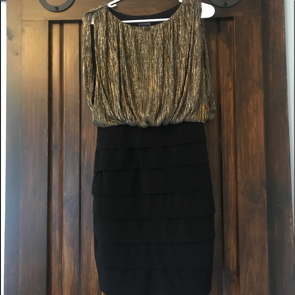 Black gold and silver fitted dress. Size 10.
